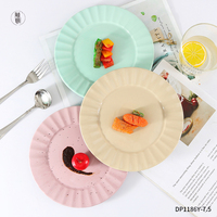 Assiette ronde en porcelaine personnalisée, bord ondulé, assiettes en céramique, vaisselle