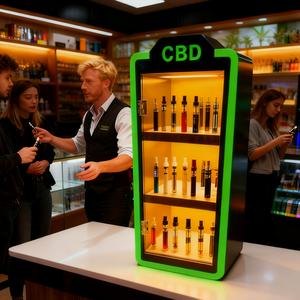 Exhibidor de Mostrador Personalizado de 3 Niveles con Iluminación LED, Exhibidor Publicitario de Acrílico con Diseño Moderno <span class=keywords><strong>para</strong></span> Tiendas de Cigarrillos - Product Image 1