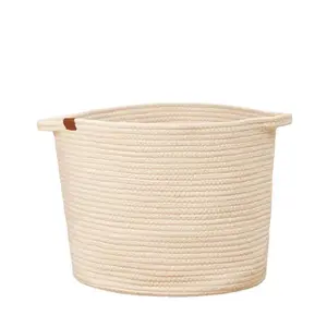 Qingdao Production Family Decorate Storage Kids Laundry Toy Basket With Handles Cotton Rope Woven Basket