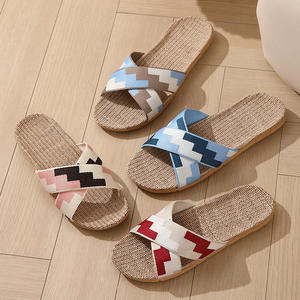 Pantuflas de Lino a Cuadros, Cómodas, de Tacón Plano, para Interiores, Absorbentes de Sudor, Antideslizantes, Desodorantes, para Mujer, para las Cuatro Estaciones - Product Image 1