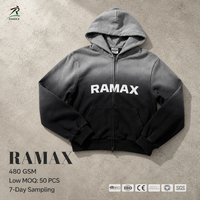 Sweat à capuche zippé RAMAX 480GSM en molleton épais dégradé, veste streetwear, logo personnalisé, vente en gros pour hommes, OEM ODM