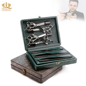 Double boîte en <span class=keywords><strong>bois</strong></span> avec étui en cuir véritable, <span class=keywords><strong>pour</strong></span> outils de barbier, peigne à cheveux, rangement de ciseaux, collection 2020 - Product Image 6