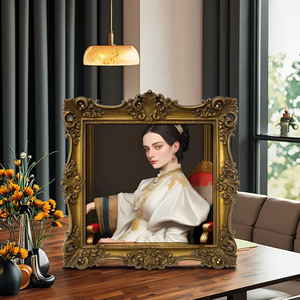 Antique vàng <span class=keywords><strong>5x5</strong></span> inch Nhựa Cổ Điển Hình Ảnh Khung tay-crafted trang trí công phu khung ảnh với Giá vẽ cho bàn hoặc tường hiển thị - Product Image 2