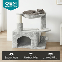 Arbre à chat de luxe multi-niveaux en sisal et bois écologique, avec griffoir, niche, perchoir et maisonnette en peluche moderne pour chats d'intérieur de grande taille