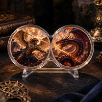 Lot de 2 pièces de 1 oz en cuivre, ensemble de médailles bimondes imprimées en 2D, motif Dragon guerrier ailé en bataille, pour collection d'art fantastique et cadeau