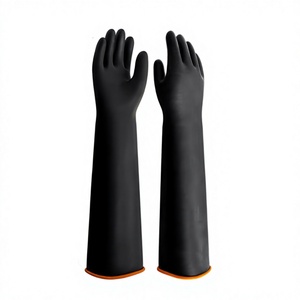 Gants de travail industriels en caoutchouc imperméables de haute qualité, noirs, avec poignet élastique, 12 pouces, sans poudre, pour la protection des mains et des bras, OEM - Product Image 1