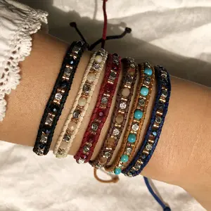 Neue ethnische exotische handgemachte bunte Perle verstellbare Seil doppelt geflochtene Seil Armband für Frauen