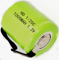 Baterai Ion Lithium Silinder Isi Ulang NIMH NI-MH 1/2 SC 1.2V 800mAh 1000mAh untuk Lampu dan Instrumen
