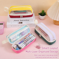 Trousse à crayons transparente carrée et ronde, multi-couches, grande capacité, durable, lavable, en tissu Oxford, sac de rangement pour papeterie
