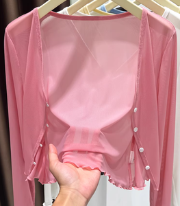 Cárdigan largo de protección solar tejido Spandex de nailon blanco, chal ligero para <span class=keywords><strong>mujer</strong></span>, abrigo de tela fina <span class=keywords><strong>transparente</strong></span> de verano - Product Image 6