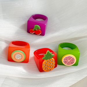 Fashion Summer Y2K Fruit Zircon <strong>Ring</strong> Women Girls Candy Color <strong>Thick</strong> Chunky Resin <strong>Ring</strong> for Women - Product Image 2
