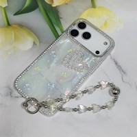 Casing HP Mewah Anti Benturan Motif Double Love untuk iPhone 11 12 13 14 15 16 Pro Max Plus, Casing Lucu dengan Tali Gelang