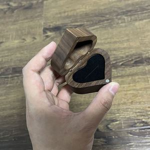 Laser Engraved LOGO <b>Name</b> Handmade Heart Shape Walnut Wood <b>Ring</b> Box Engagement <b>Ring</b> Holder Wedding Jewelry Box - Product Image 4
