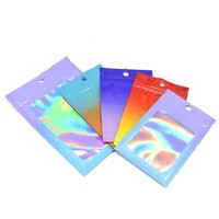 Bolsas de Almacenamiento de Accesorios con Cierre de Cremallera de Plástico Láser Holográfico, Bolsas de Embalaje Reutilizables a Prueba de Polvo con Ventana