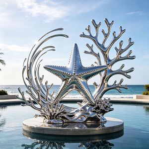 Escultura de Criaturas Marinas en Acero Inoxidable Pulido a Espejo, Fabricación Personalizada de Estatuas Grandes de Cangrejo, Langosta y Pulpo - Product Image 4