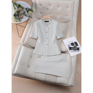 Women's Suit Set Short Sleeve Blazer And Trousers Elegant Satin Anti-Wrinkle Commute YSY6612 - Product Image 1