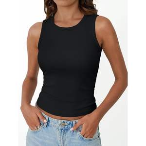 Moda 2025 verano moda reina mujer acanalado camisetas sin mangas transpirables sin mangas cuello alto entrenamiento playa vacaciones trajes - Product Image 1