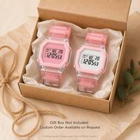 Reloj Digital para Niños, Directo de Fábrica, Premium, Resistente, Rosa Translúcido, con Pantalla LED, Alarma, Fecha, Bonito, para Regalo