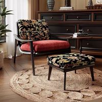Chaise longue rétro américaine avec pouf moderne cadre en bois massif velours hôtel villa fauteuil de salon pour la maison