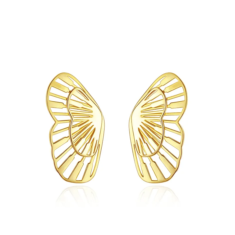 Women's Gold Plated Stud Earrings Sweet Color Small Butterfly Design Dainty Hollow Out Earrings Jewelry