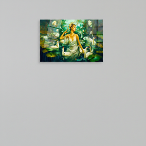 Arte mural Diosa del Lago de los Cisnes: lienzo impreso con fantasía mítica, arte en vidrio templado - Product Image 2