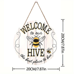 Spot cross-border wooden <b>bee</b> tag, doorplate, creative hanging ornament, wooden home party decoration, wall sticker, door - Product Image 3