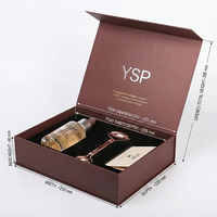 Boîte magnétique bordeaux personnalisable avec logo, conteneur rigide premium avec insert sur mesure pour kit sérum et rouleau facial, vente en gros