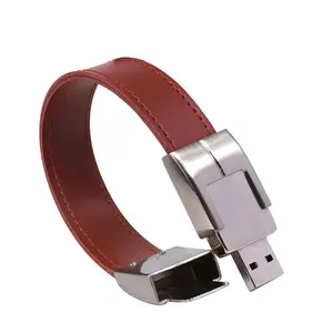 맞춤형 가죽 팔찌 USB 플래시 메모리 스틱 프로모션 선물 경품을위한 엠보싱 로고가있는 팔찌 펜 엄지 드라이브