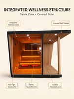 NIKMATI Ruangan Sauna Kubus Tradisional Luar Ruangan dari Kayu Cedar Merah Solid, Uap Basah, Kapasitas 2-4 Orang, Tungku Sauna 6kW, Kaca Panoramic