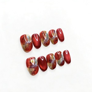 Dunhuang – Ongles à presser faits main haut de gamme, effet dégradé, nail art super blanchissant, motif chat rouge - Product Image 5