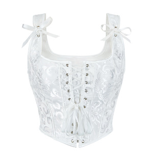 Top Corsé Victoriano Blanco Vintage <span class=keywords><strong>de</strong></span> Jacquard para <span class=keywords><strong>Mujer</strong></span>, con Cordones Delanteros, Estilo Punk Gótico, Lencería Sexy, Faja Moldeadora - Product Image 4