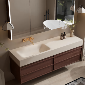 Manufacturer Customized 80cm 100cm 120cm 160cm Floating Integrated Basin Bathroom <strong>Vanity</strong> Cabinet Oak Bathroom <strong>Vanity</strong> - Product Image 5