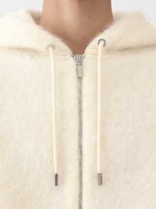 Sweat à capuche zippé <span class=keywords><strong>blanc</strong></span> crème pour homme, avec logo jacquard au dos et en peluche - Product Image 4