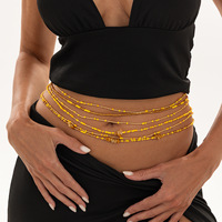 Chaîne de taille multicouche en perles de rocaille du Ghana et pierres concassées, bijou de corps bohème pour la plage et le bikini, pour femme, été, vente en gros