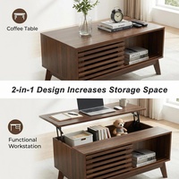 Table basse relevable moderne avec rangement, table de canapé de style mid-century avec porte coulissante à lattes et compartiment caché pour salon