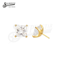 SUPERSTAR ASTM F136 Titane sans filetage à enfiler Labret pour lèvre, clou à griffes carré en CZ, bijoux de piercing pour cartilage d'oreille et corps