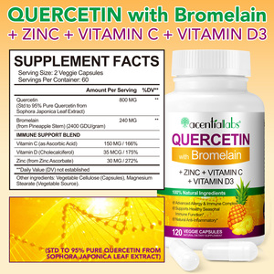 Acentiallabs 120 adet <span class=keywords><strong>Quercetin</strong></span> özü Bromelain ile % 100 doğal <span class=keywords><strong>Quercetin</strong></span> kapsülleri - Product Image 2