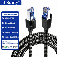 Kabel Patch Ethernet Cat8 SSTP Braided Bulat Kecepatan Tinggi RJ45 Kabel Jaringan 40Gbps 2000MHz Kabel LAN Tahan Lama