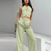 Ensemble coordonné chic vintage personnalisé en velours côtelé : chemise boutonnée et pantalon deux pièces avec design à sequins et empiècements