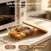 Boîte à lunch en verre hermétique de 640 ml avec couvercle en bambou, compatible micro-ondes et lave-vaisselle, récipient de stockage alimentaire, réfrigérateur, conservation des aliments