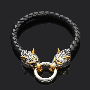 Pulsera de Cuero Trenzado con Cabeza de Lobo Estilo Vikingo Nórdico <span class=keywords><strong>para</strong></span> Hombre, Joyería Dominante - Product Image 4