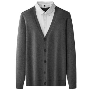 <span class=keywords><strong>Cardigan</strong></span> in Seta Lavorato a Maglia con Scollo a V e Maniche Lunghe, Maglione da <span class=keywords><strong>Uomo</strong></span>, Nuovo Stile Autunno Inverno, Cappotto Business Casual <span class=keywords><strong>Grigio</strong></span> di Tendenza - Product Image 3