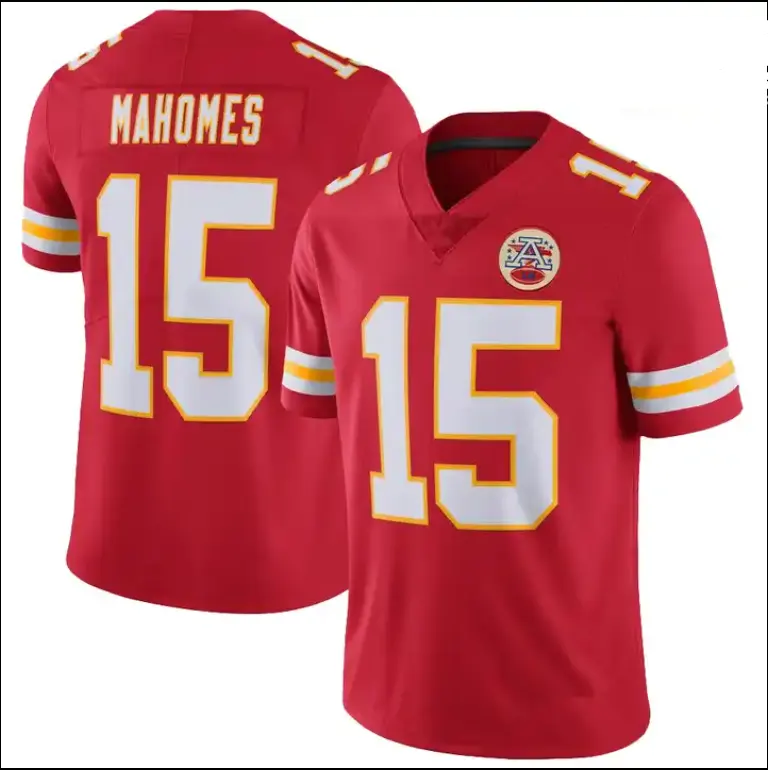 Maillot de football américain pour adulte de haute qualité pour homme rouge MAHOMES 15 Jersey cousu en stock