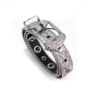 Cinturón ancho de cuero vacuno para mujer con hebilla de calavera de diamantes de imitación brillantes, color personalizado, estilo vintage. - Product Image 6