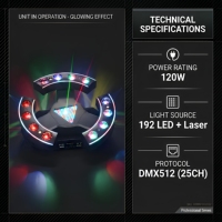 Luz de Fiesta DJ Giratoria de 3 Alas de 120W, RGBW, con Láser, Estroboscópica, Cabezal Móvil Infinito, Control Remoto y Sonido para Clubes, Bodas y Eventos