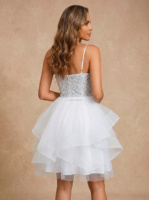 Robe de mariée personnalisée, robe de mariée grande taille, robe de mariée courte à sequins, robes magnifiques, robe de fête prénuptiale, robe blanche