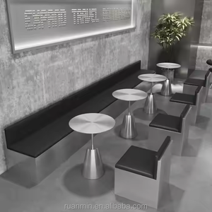 Ristorante su misura panca senza schienale <span class=keywords><strong>stile</strong></span> <span class=keywords><strong>industriale</strong></span> Coffee Shop tavolo da pranzo e sedia a muro nero stand sofà set - Product Image 3
