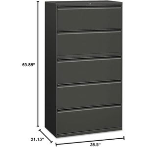 Archivador lateral Alera de 5 cajones, 36 x 18.63 x 67.63 pulgadas, color carbón, con 5 cajones para tamaño legal/letter/A4/A5 - Product Image 2
