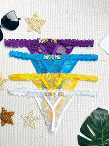 Lencería Sexy al por Mayor para Mujer, Tanga de Encaje con Letra de Diamantes de Imitación, Malla Transparente, Lencería Fetiche, Letra Personalizada - Product Image 4
