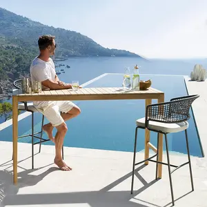 Table de piscine en rotin PE classique, meuble Unique avec plateau en métal et tabouret haut, table d'extérieur de bar bon marché, livraison gratuite